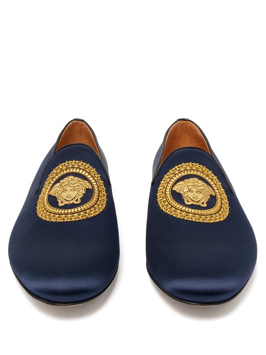 Versace Medusa embroidered satin loafers