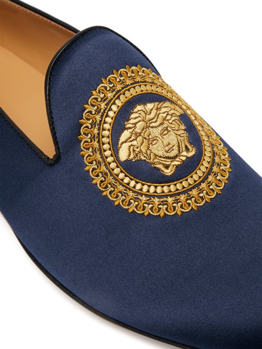 Versace Medusa embroidered satin loafers