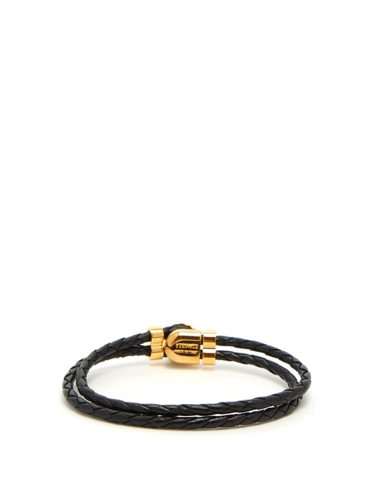 Versace Medusa-charm braided leather bracelet
