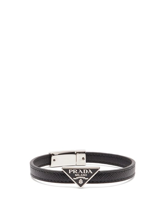 PRADA Logo-plaque saffiano-leather bracelet