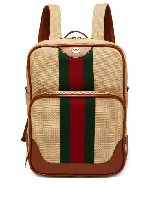 Gucci Web-stripe canvas and leather backpack