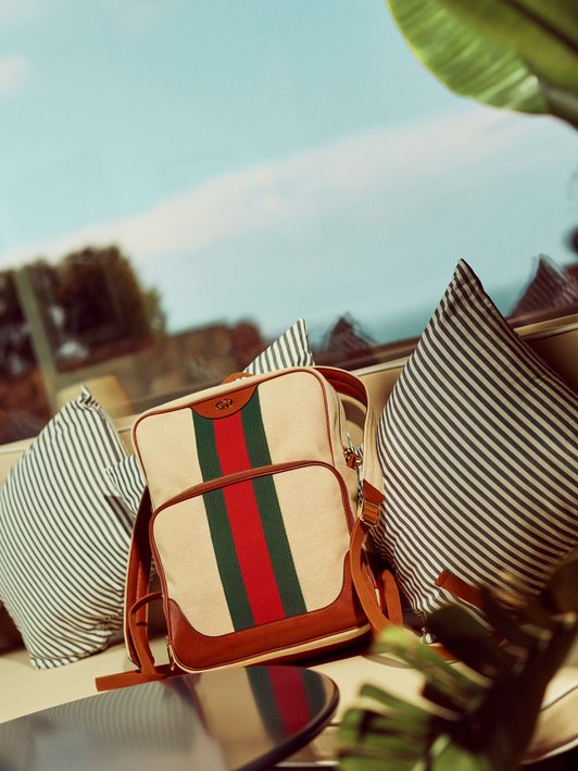 Gucci Web-stripe canvas and leather backpack