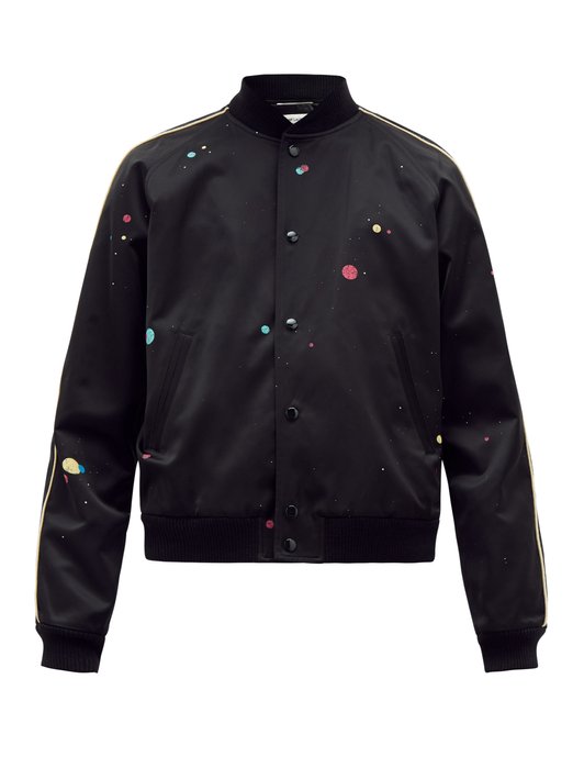 Saint Laurent Galaxy-print satin varsity jacket