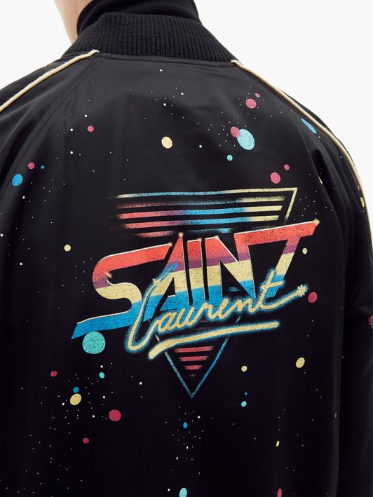 Saint Laurent Galaxy-print satin varsity jacket