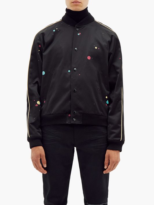 Saint Laurent Galaxy-print satin varsity jacket