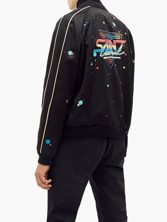 Saint Laurent Galaxy-print satin varsity jacket