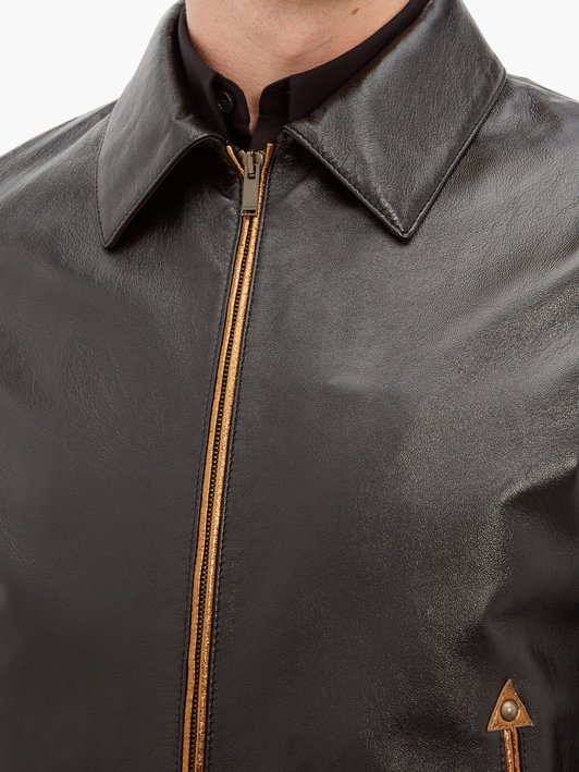 Saint Laurent Metallic-piped leather jacket