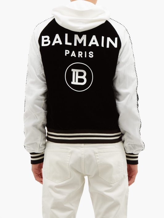 Balmain Logo-flocked velvet varsity jacket 