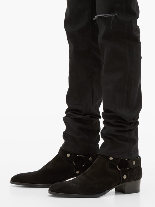 Saint Laurent Wyatt stirrup-buckle suede boots