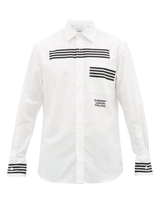 ÁO SƠ MI BURBERRY Striped logo-embroidered cotton-oxford shirt