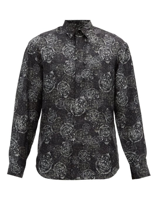 Berluti Crest-print mulberry-silk shirt