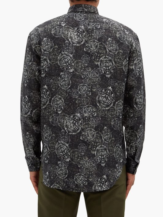 Berluti Crest-print mulberry-silk shirt