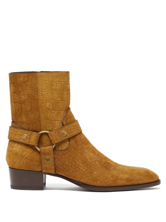 Saint Laurent Wyatt croc-effect suede boots