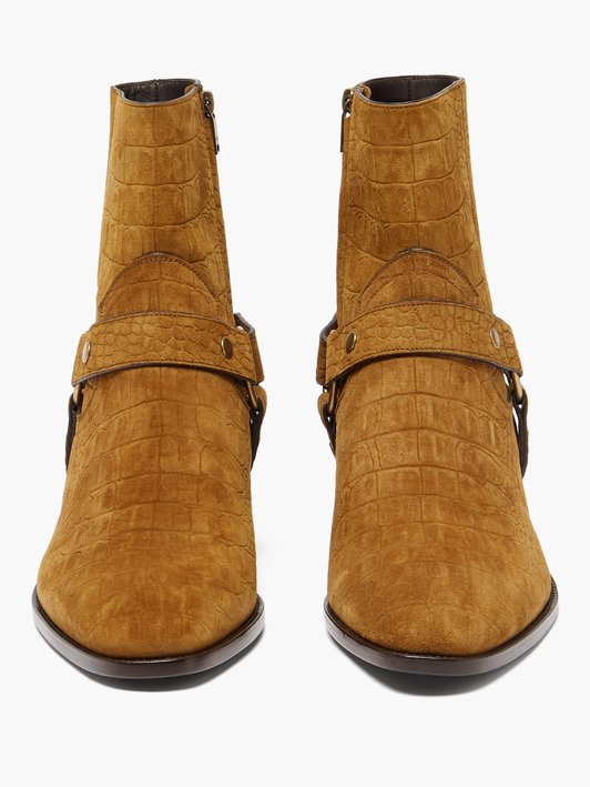 Saint Laurent Wyatt croc-effect suede boots