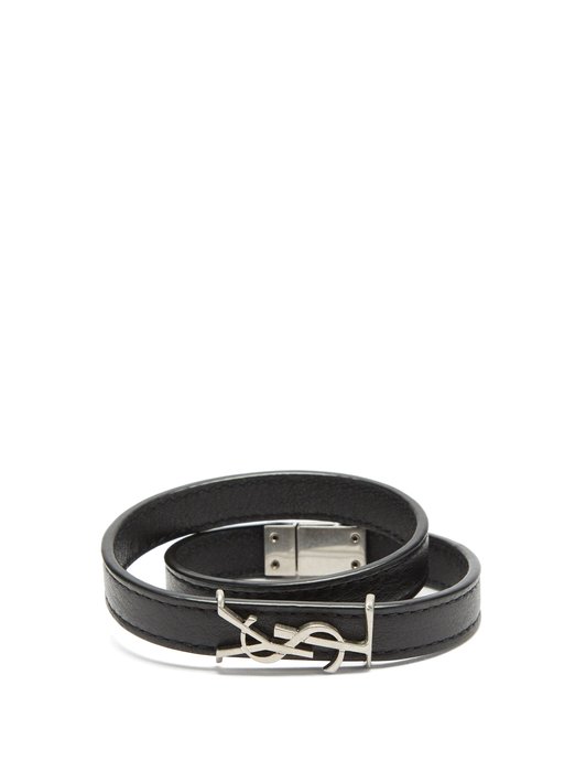 Saint Laurent YSL-plaque leather wrap bracelet