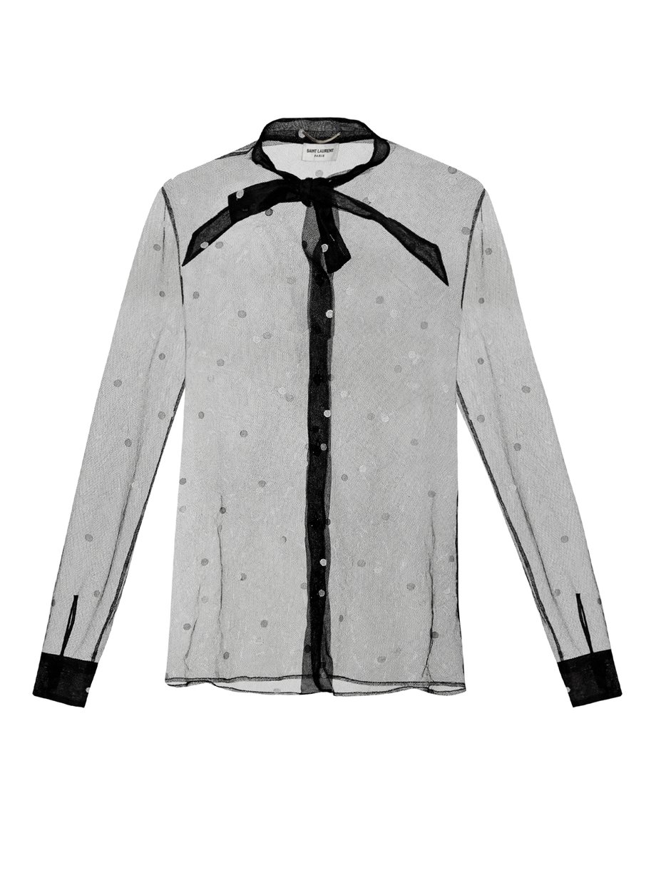 Black Polka-dot tulle blouse | Saint Laurent | MATCHESFASHION US