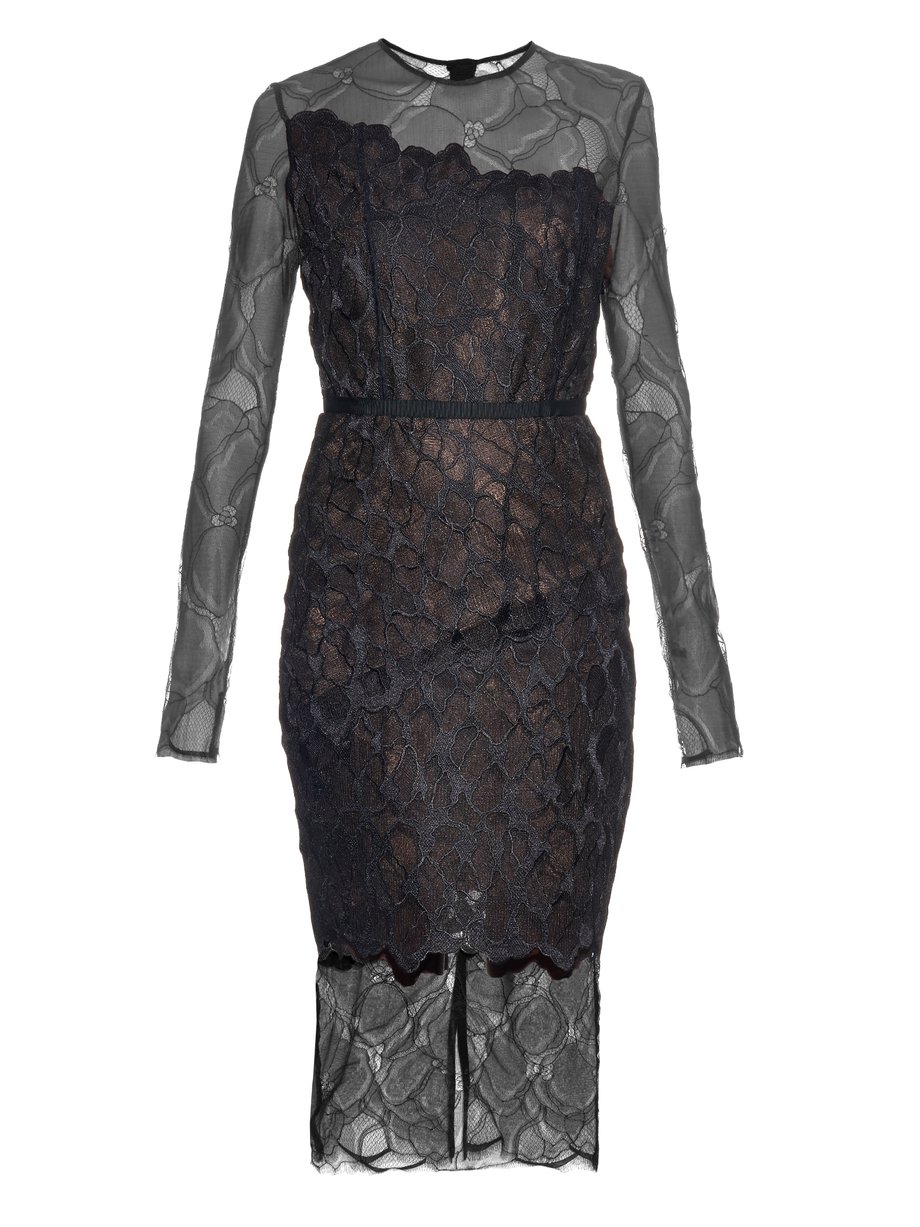Black Aversion long-sleeved lace dress | Camilla and Marc ...