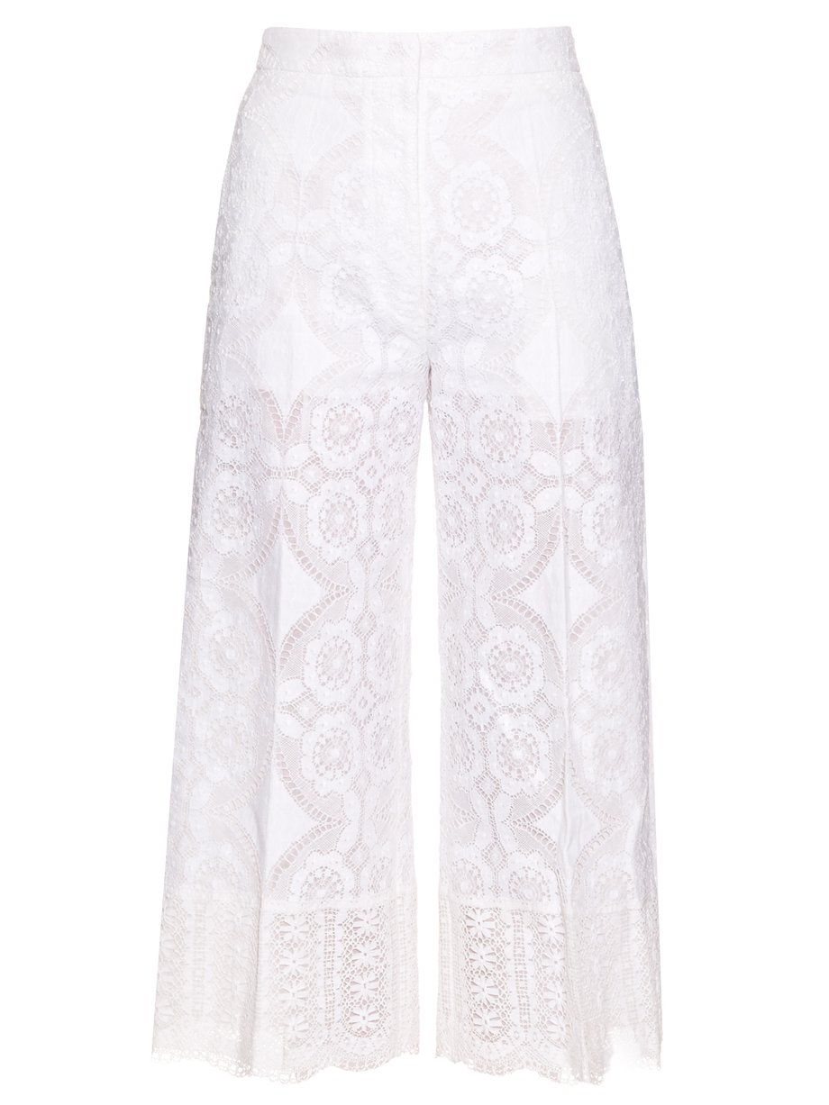 White High-rise wide-leg lace trousers | Hillier Bartley ...