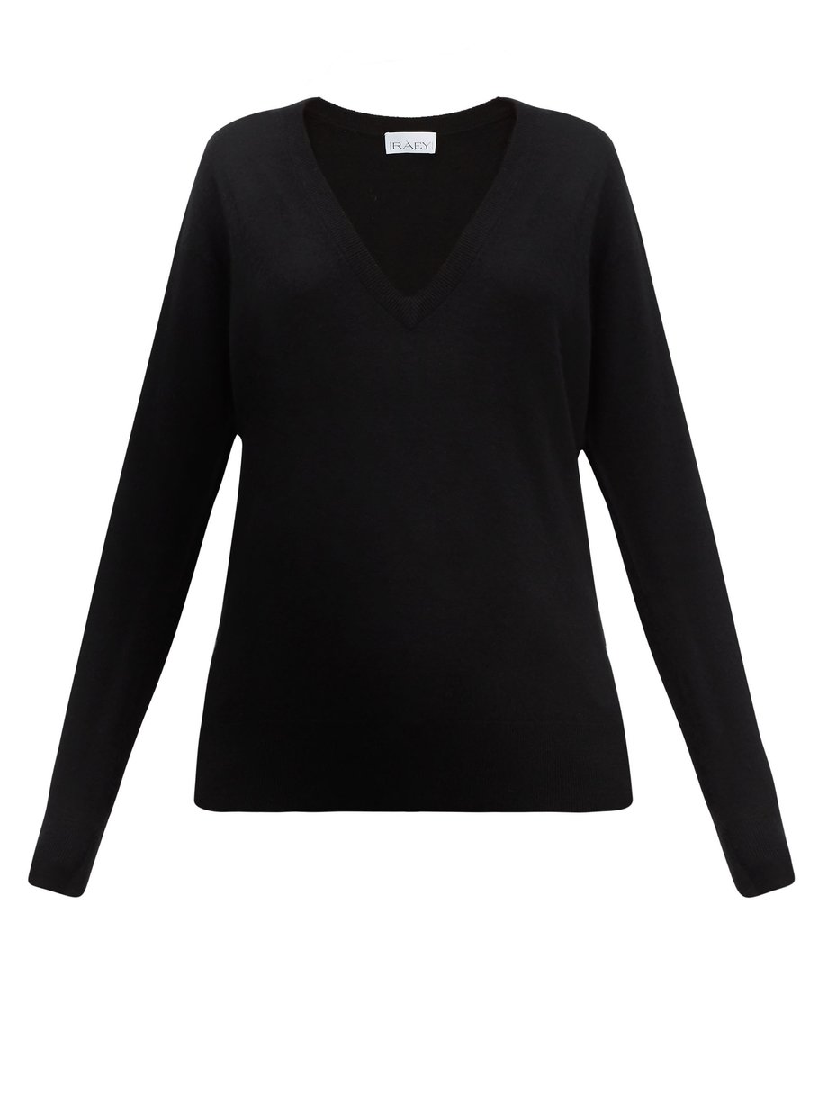 Black V-neck fine-knit cashmere sweater | Raey | MATCHESFASHION US