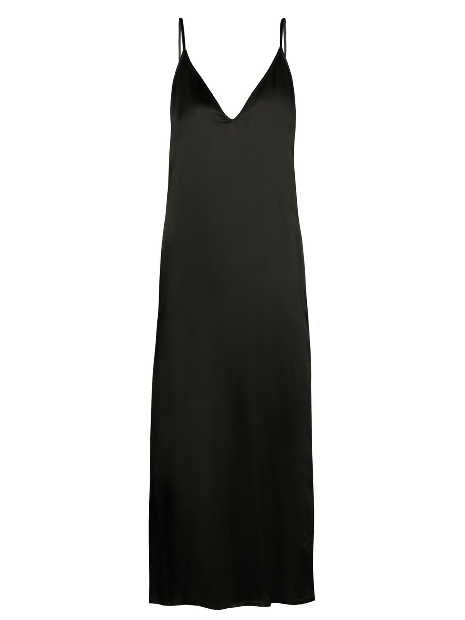 Black V-neck silk-satin midi slip dress | Raey | MATCHESFASHION UK