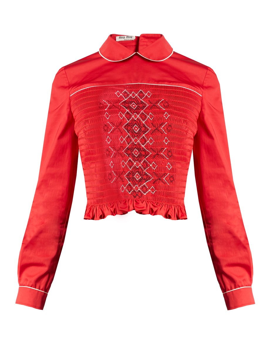 Red Smocked-front cotton top | Miu Miu | MATCHESFASHION US
