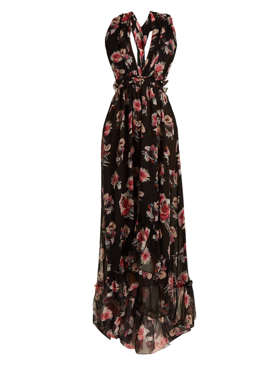 Black Silk Chiffon Floral Long Dress Msgm Matchesfashion Uk