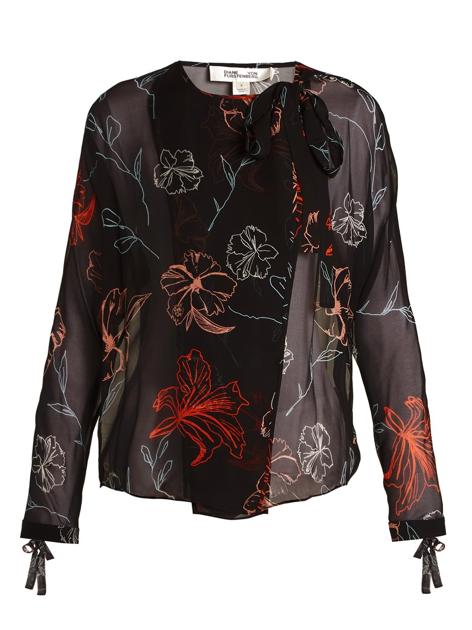 Black Fenelon-print neck-tie silk blouse | Diane Von Furstenberg ...