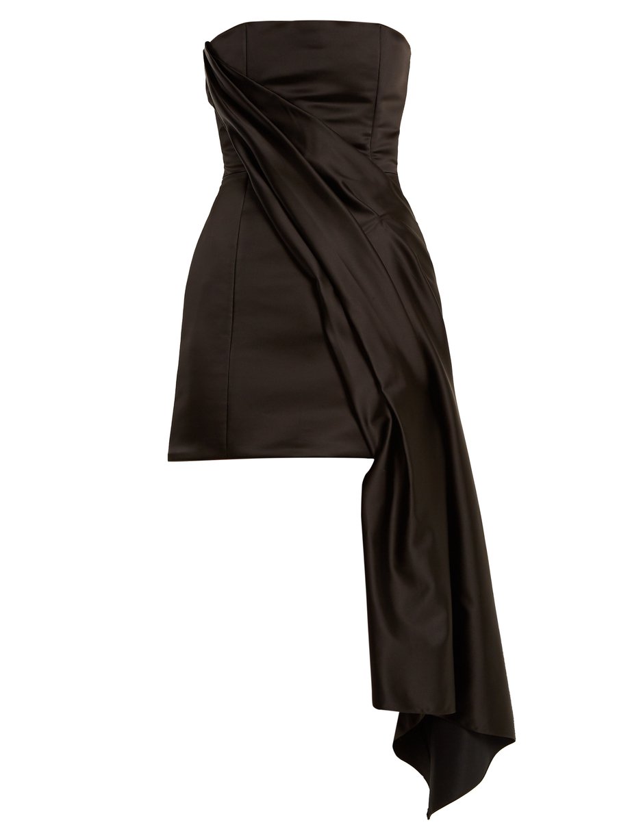 Black Asymmetric-draped satin bustier dress | Innovators ...