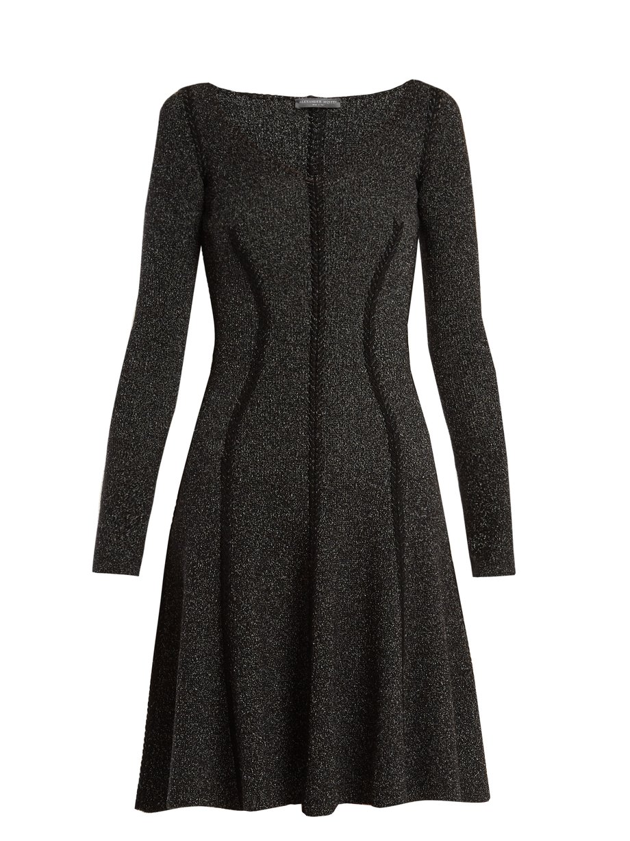 Black Speckled flared-skirt ribbed-knit dress | Alexander McQueen ...