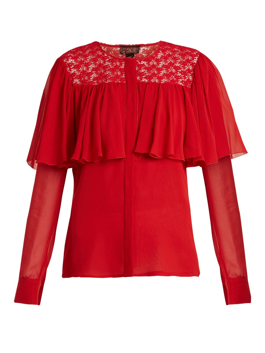 Red Ruffle-trimmed silk-georgette blouse | Giambattista Valli ...