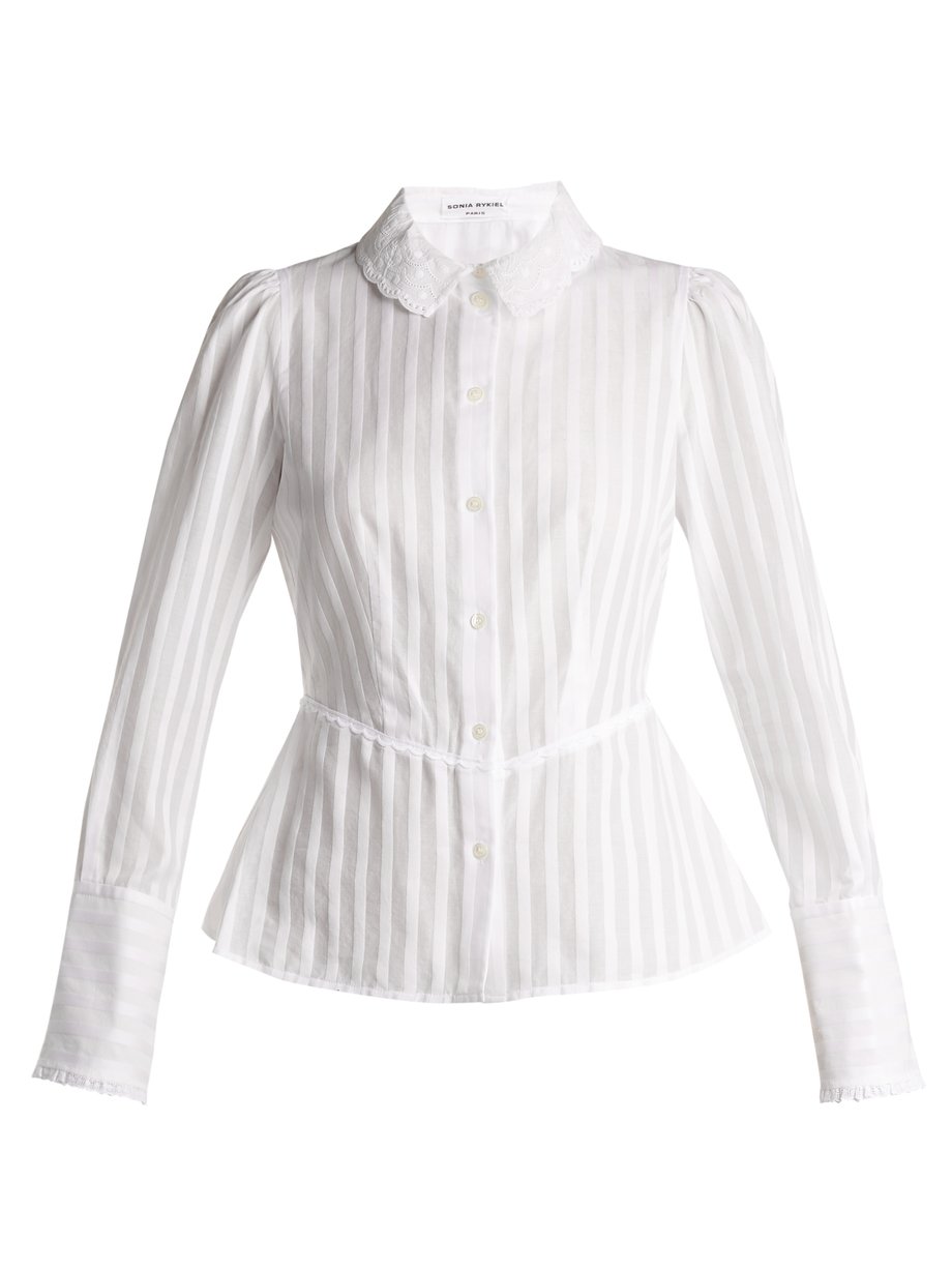 White Broderie-anglaise collar striped cotton blouse | Sonia Rykiel ...