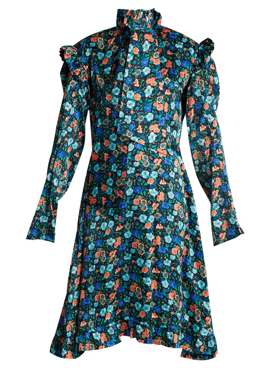 Blue Floral-print tie-neck silk-satin dress | Vetements | MATCHESFASHION AU