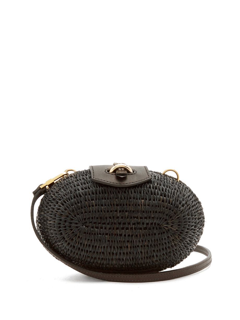 Black Lindi Minaudière leather-trimmed basket bag | Khokho ...