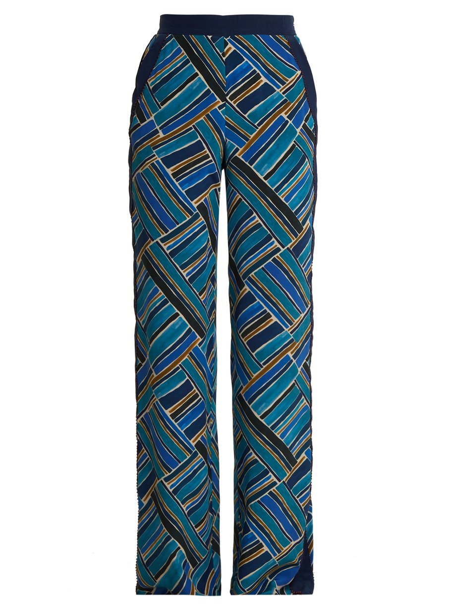 Blue Painted Jasmin graphic-print wide-leg trousers | Talitha ...