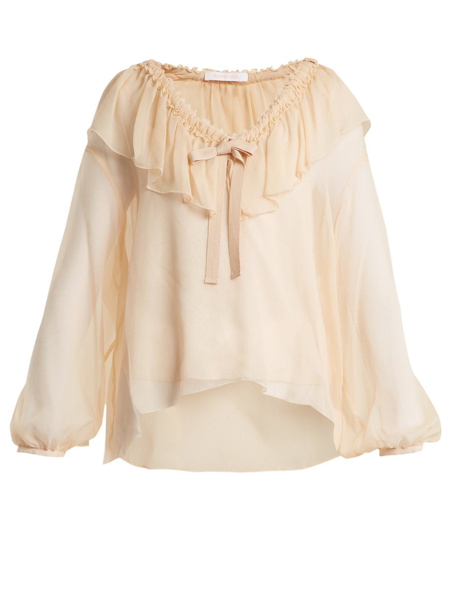 Neutral Ruffle-trimmed silk blouse | See By Chloé | MATCHESFASHION US