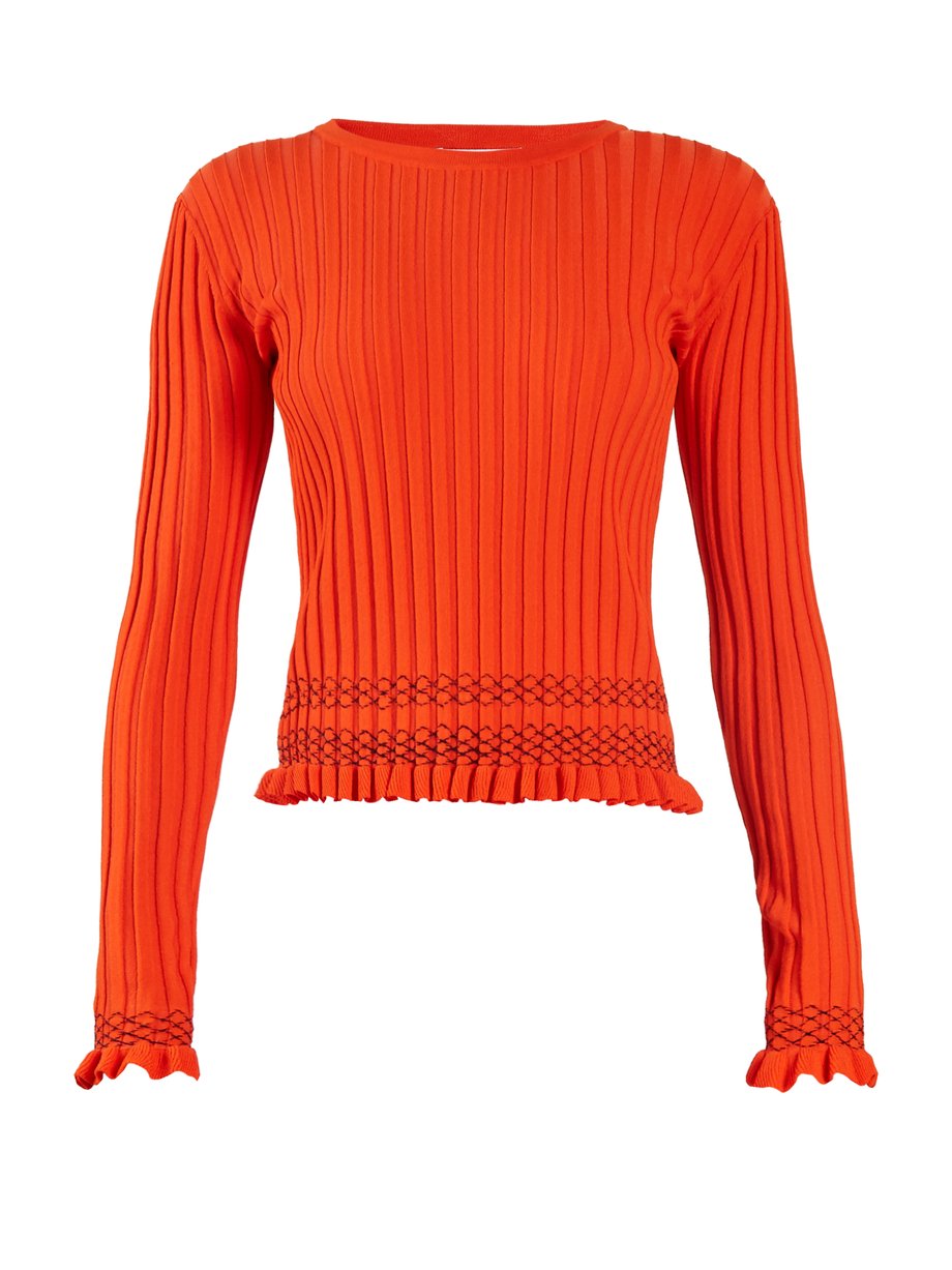 Orange Malou ruffled-cuff ribbed-knit sweater | Altuzarra ...