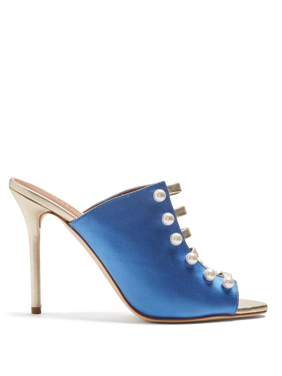 Blue Zada faux-pearl-embellished satin mules | Malone Souliers ...