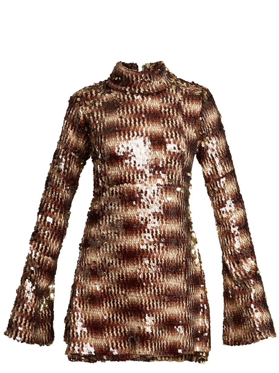 Metallic Sequin-embellished high-neck flared-sleeve dress | Innovators ...