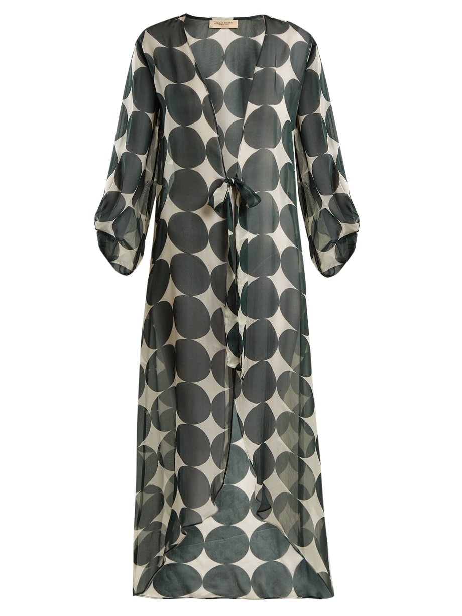 Green Cacao polka-dot print silk robe | Adriana Degreas | MATCHESFASHION US