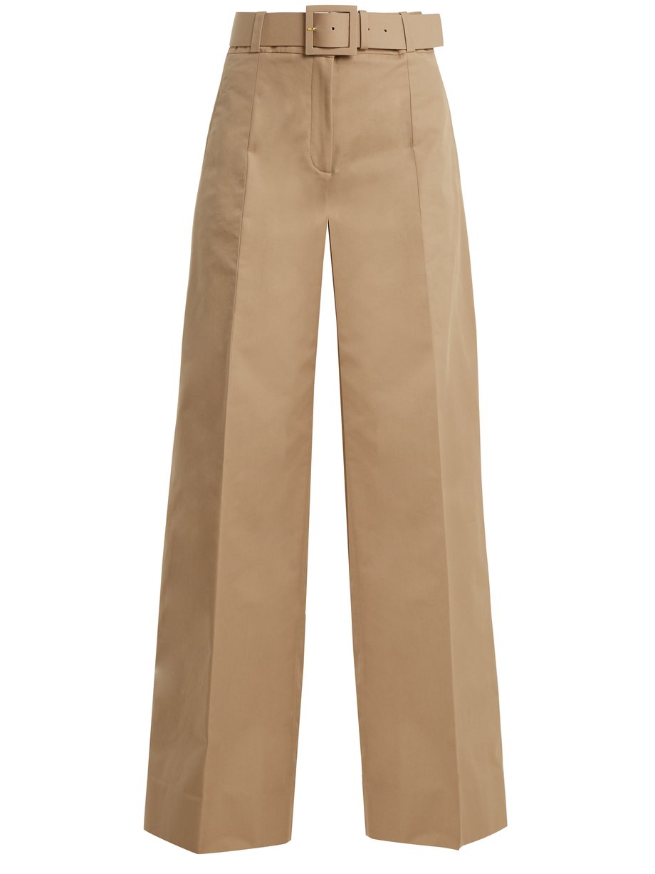 Tan High-rise wide-leg cotton-blend trousers | Oscar De La Renta ...