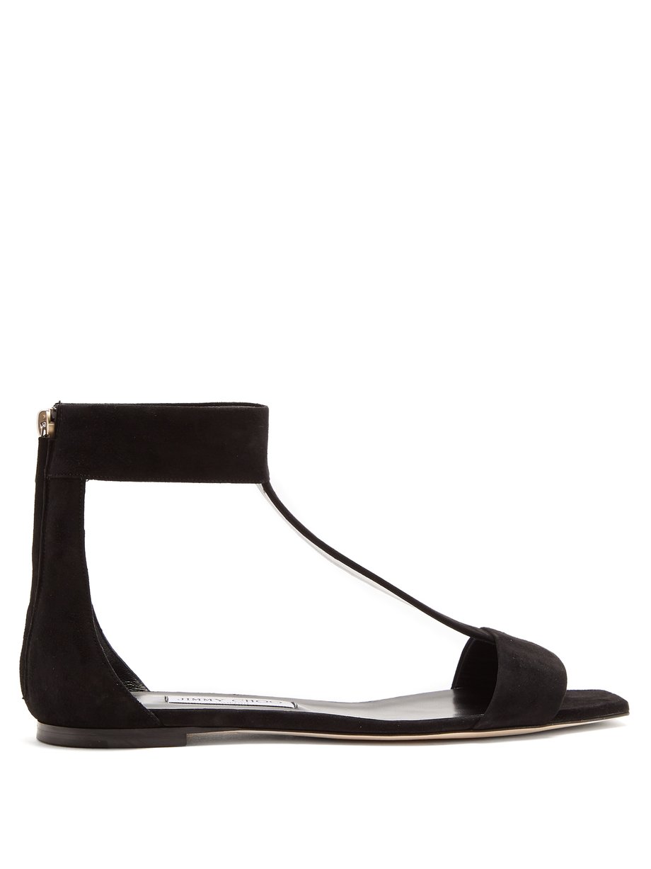 Black Bethel T-bar zip-back suede sandals | Jimmy Choo | MATCHESFASHION US