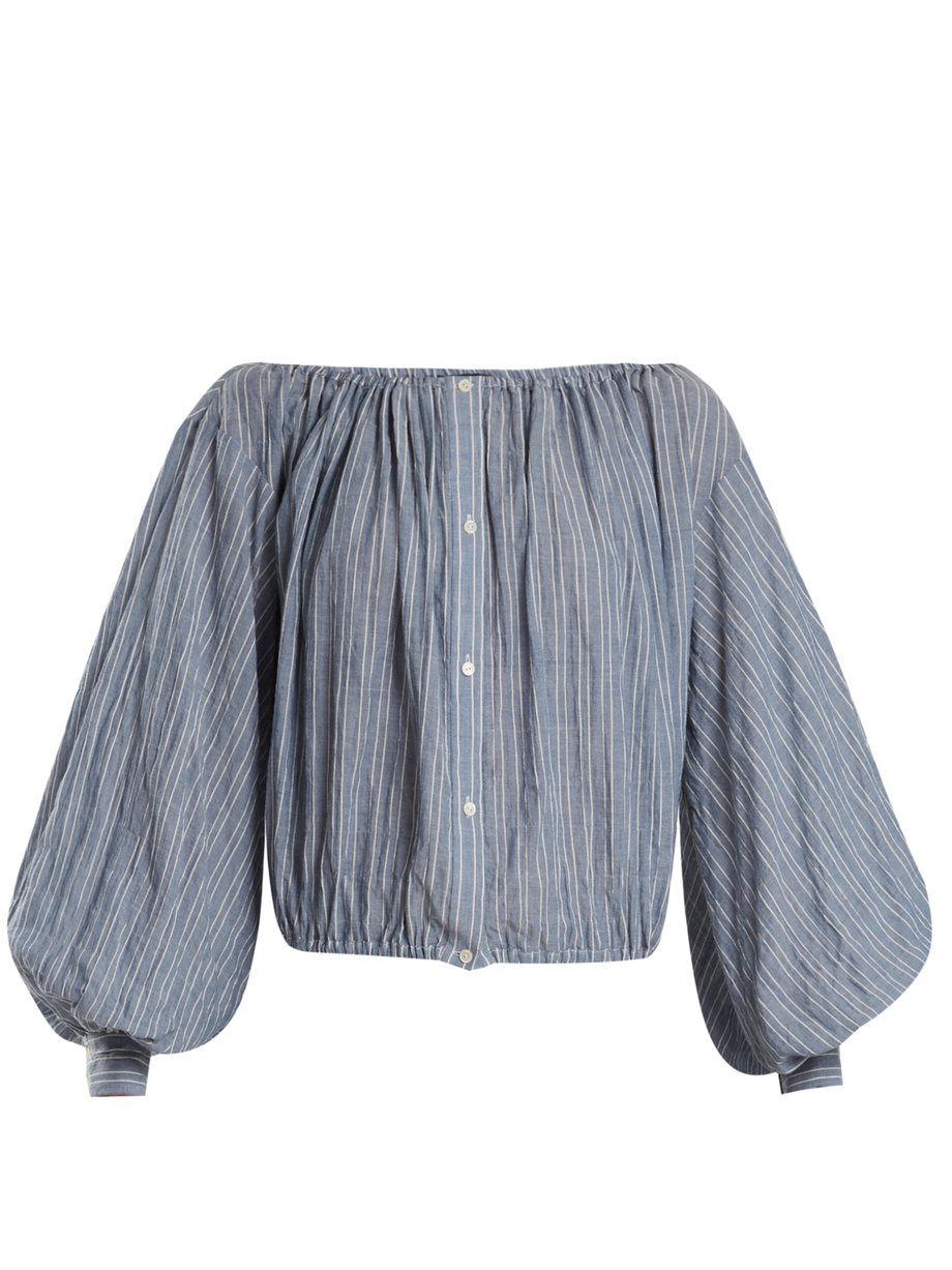 Blue Roxie striped off-the-shoulder cotton-blend top | Nili Lotan ...