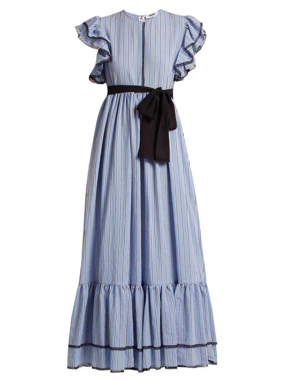 Blue Striped ruffle-trimmed dress | MSGM | MATCHESFASHION UK