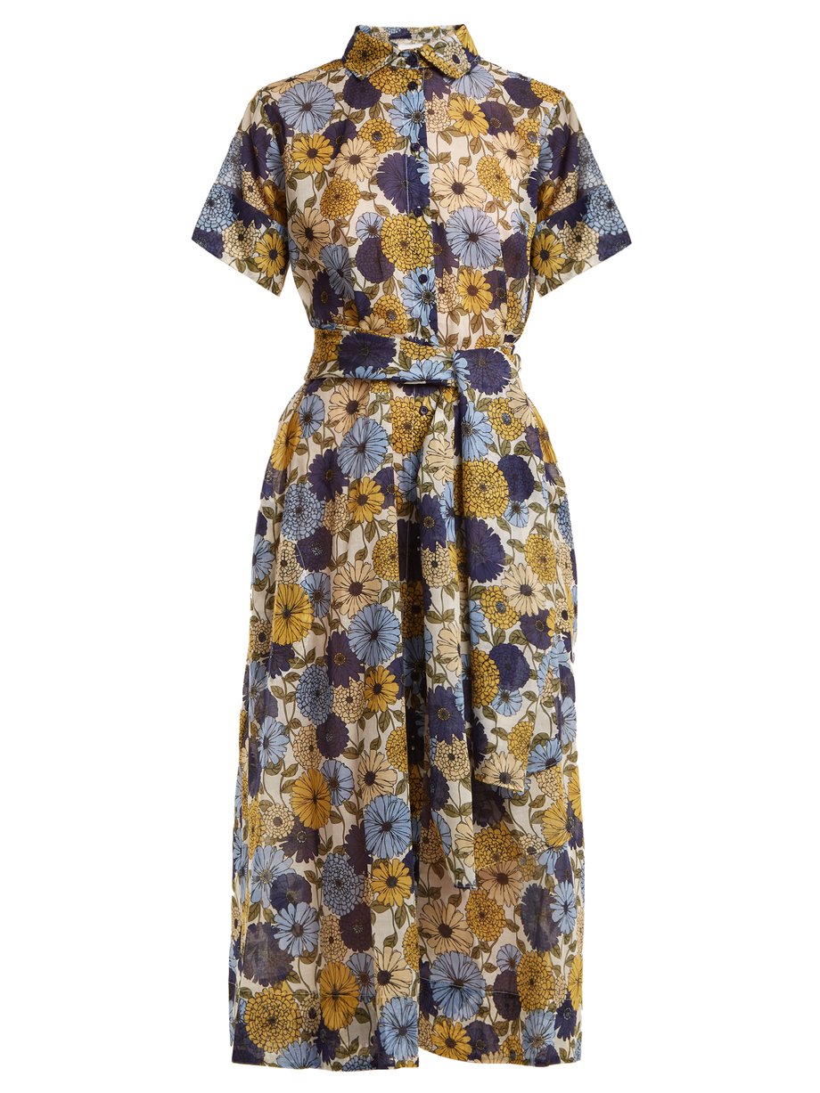 Blue Floral-print short-sleeved cotton dress | Lisa Marie Fernandez ...