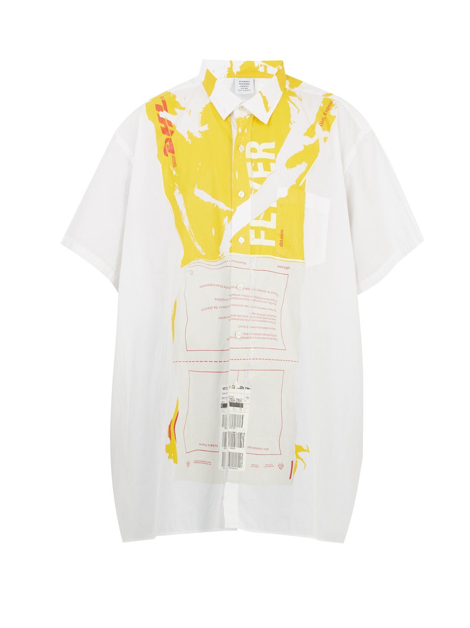 White DHL Crease-print oversized cotton shirt | Vetements ...