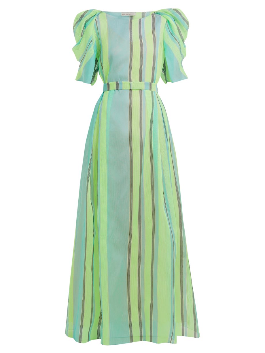 Green Puff-sleeved striped organza gown | Vika Gazinskaya ...