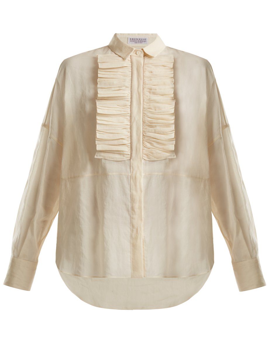 White Ruffled-bib semi-sheer cotton shirt | Brunello Cucinelli ...