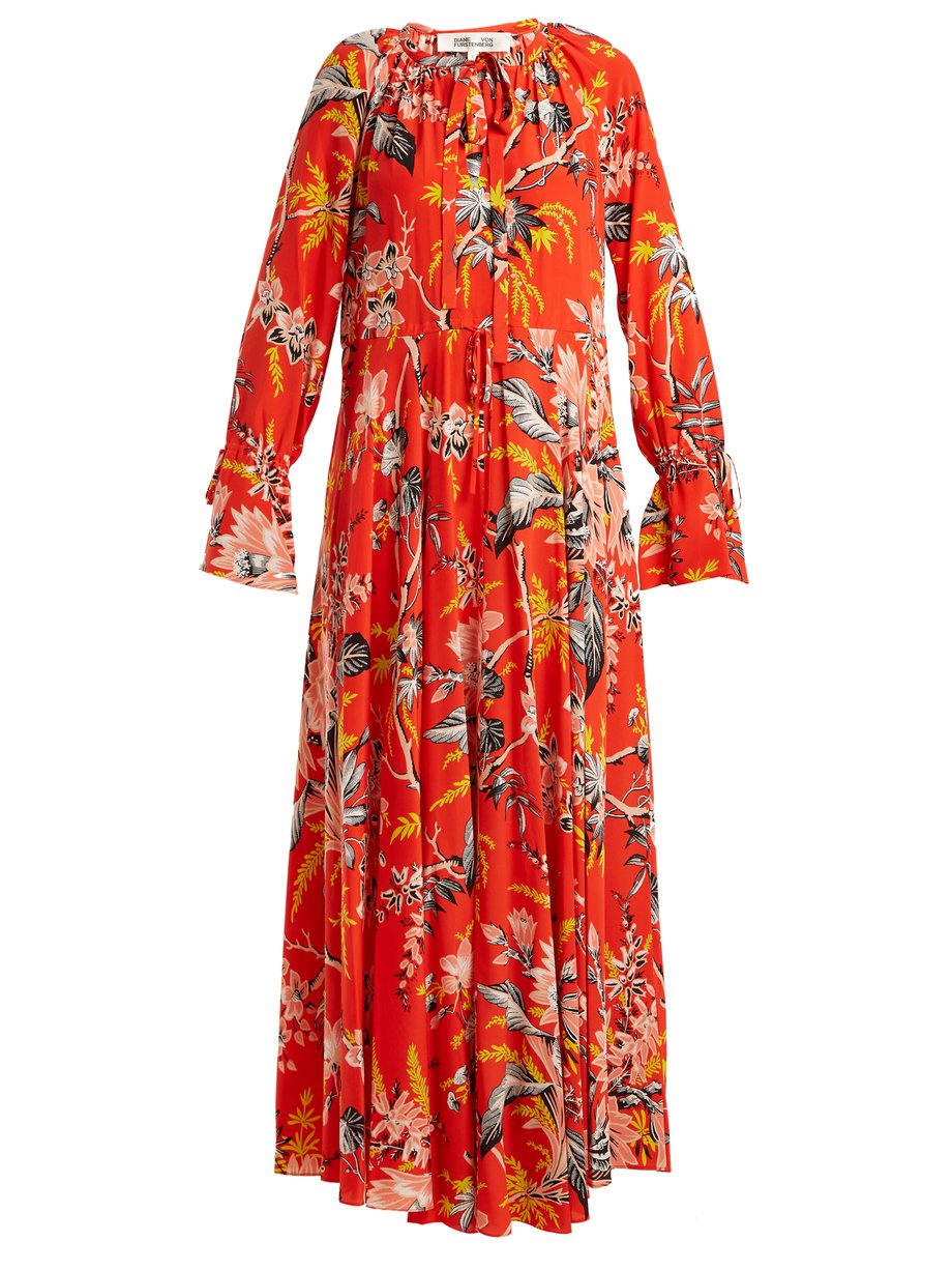 Orange Bethany floral-print silk dress | Diane Von Furstenberg ...