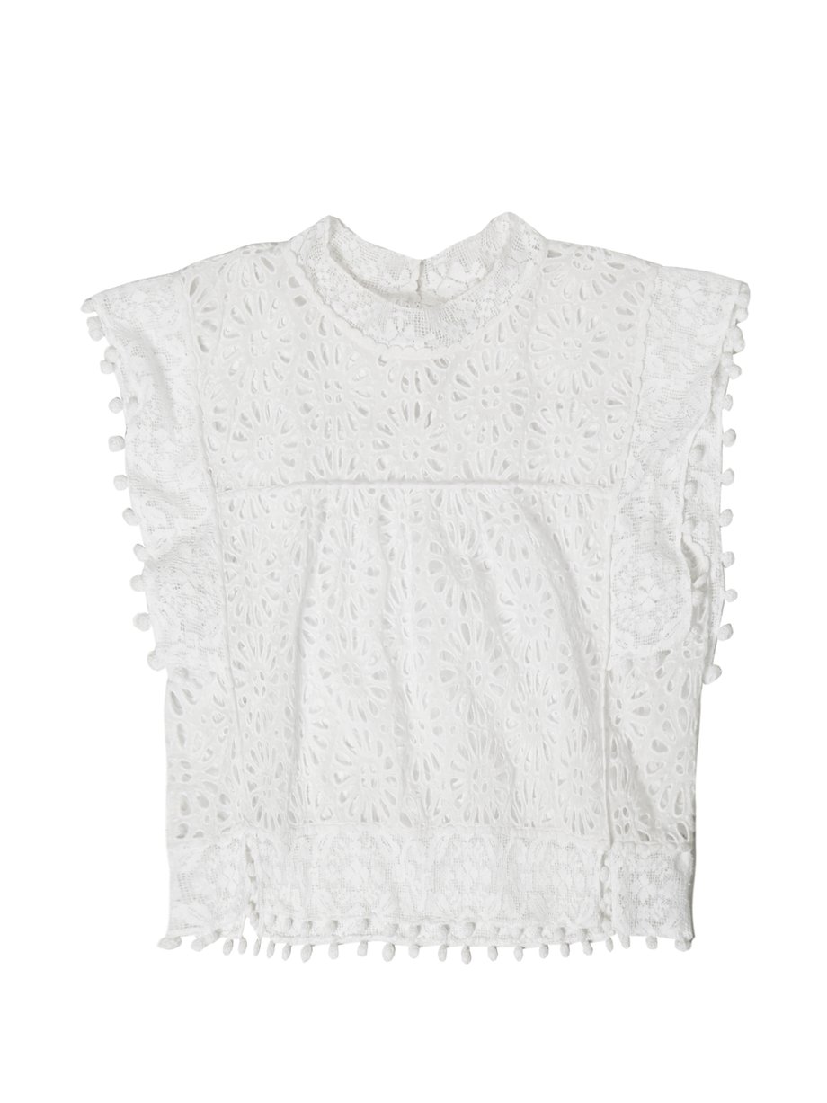 White Kery broderie-anglaise pompom-trimmed top | Isabel Marant ...