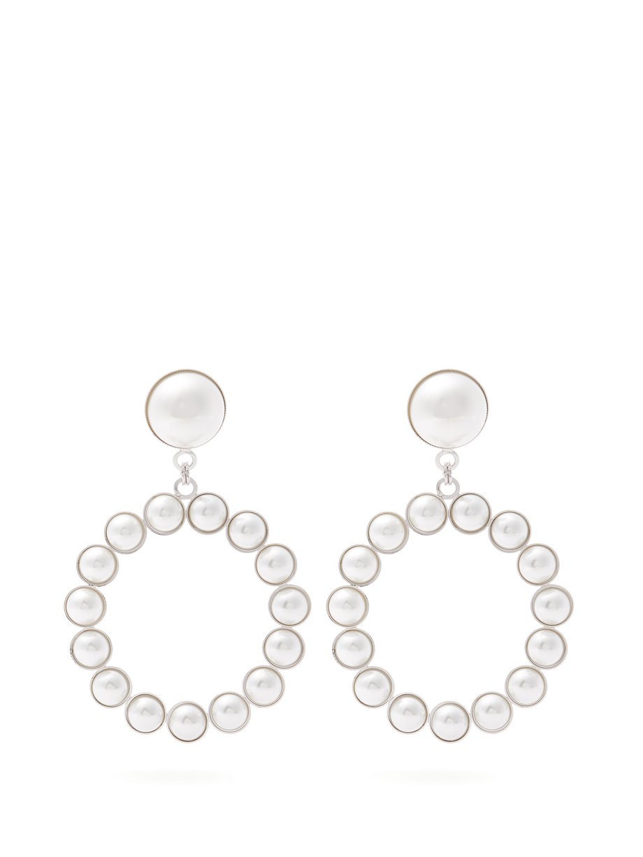 Grey Faux-pearl embellished hoop-drop earrings | Alessandra Rich ...